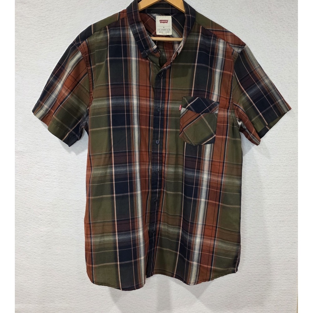 Levi's Men's XL Short Sleeve Collared ButtonUp Plaid‎ Shirt Brown Blue